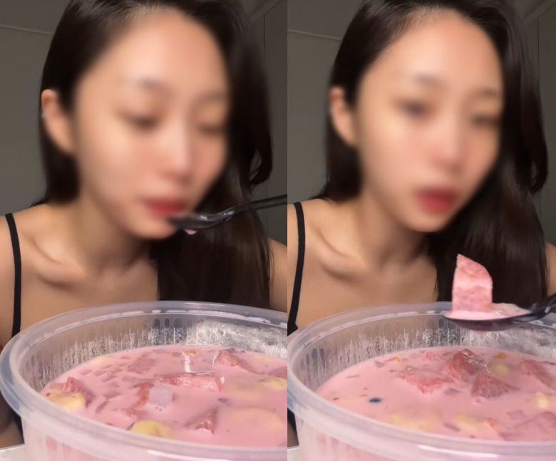 틱톡커 에이미플라미가 작년 8월 자신의 틱톡계정에 올린 '새벽 3시 화채 먹방'./틱톡