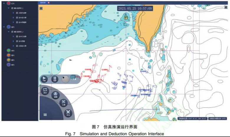 중국 화베이컴퓨터기술연구소가 대만 남서부 해역에서 미국과 중국 항모전단이 충돌하는 상황을 가정해 벌인 컴퓨터 시뮬레이션 화면. /화베이컴퓨터기술연구소, SCMP
