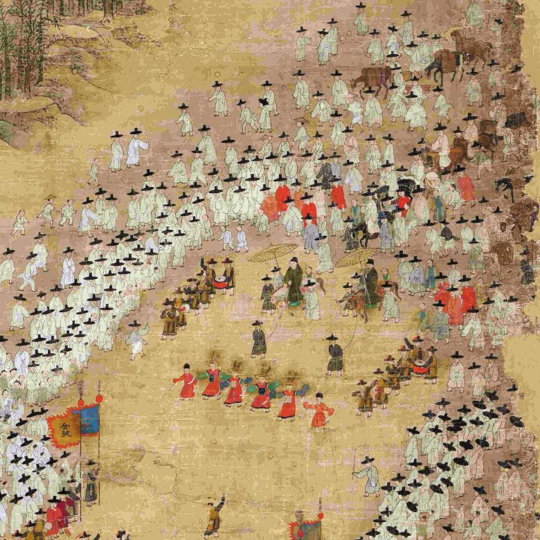 장원 급제자 두 명이 말을 타고 이동하는 제1폭 그림의 세부 모습. /국외소재문화유산재단