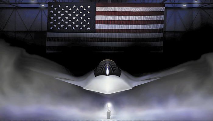 21일 미 공군이 공개한 차세대 전투기 F-47의 그래픽 이미지. 2030년대 중반 실전 배치가 목표인 F-47에는 최첨단 스텔스 기능과 엔진, AI 기술이 탑재된 것으로 알려졌다. 다만 미 공군은 기밀 유지를 위해 구체적인 설계와 실물을 공개하지는 않았다. /AP 연합뉴스