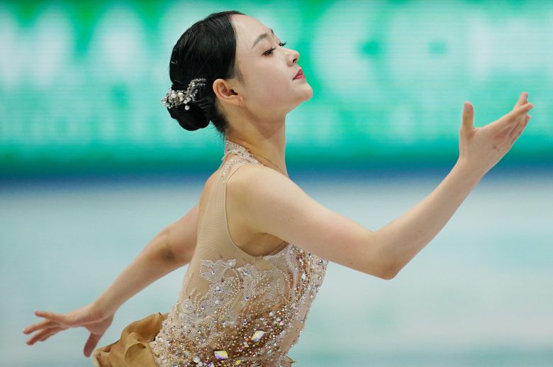 김채연이 29일 미국 보스턴에서 열린 ISU 피겨스케이팅 세계선수권 여자 싱글 프리스케이팅 경기에 나서 연기를 펼치고 있다./UPI 연합뉴스