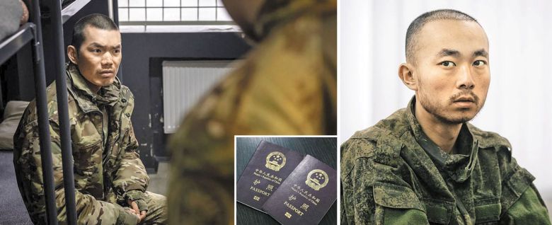 우크라이나 보안국이 러시아군 용병으로 전투에 참가한 중국인 두 명을 우크라이나 도네츠크 지역에서 생포했다며 9일 얼굴과 여권 사진(작은 사진)을 공개했다. 두 사람은 공개된 인터뷰 영상에서 각각 허난성 출신의 왕광쥔(王廣軍·34, 왼쪽), 장시성 출신의 장런보(張仁波·27)라고 자신을 소개했다. 볼로디미르 젤렌스키 우크라이나 대통령은 9일 “러시아 측에 서서 우크라이나군과 대전 중인 중국 국적자가 155명 있다”면서 “중국 정부도 용병에 대해 알고 있다”고 밝혔다. 그러나 중국 외교부는 즉각 “근거 없는 주장”이라고 반발하면서 “중국 정부는 자국민에게 무력 분쟁 지역에 가지 말고 군사적 활동에 관여하지 말 것을 권고해 왔다”고 밝혔다. 러시아 크렘린궁도 젤렌스키 대통령의 발언에 대해 “사실이 아니다”라고 주장했다./EPA 연합뉴스