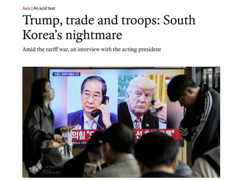 영국 이코노미스트는 27일 한덕수 권한대행과 인터뷰 기사를 공개했다. 인터뷰는 22일 서울에서 이뤄졌다고 한다./이코노미스트