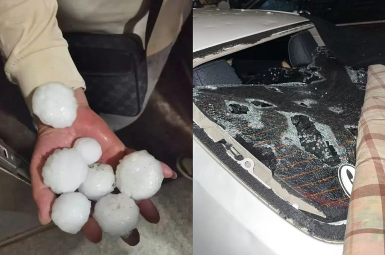 중국 수도 베이징에 쏟아진 계란 크기만한 우박(왼쪽)과 피해를 입은 차량. /중국 소셜미디어