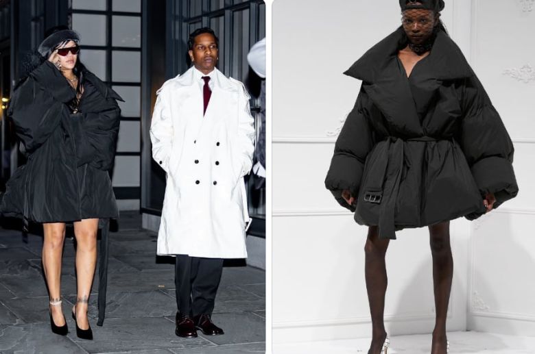 가수 리한나(왼쪽)가 2024년 착용한 바케라의 오버사이즈 블랙 드레스./X