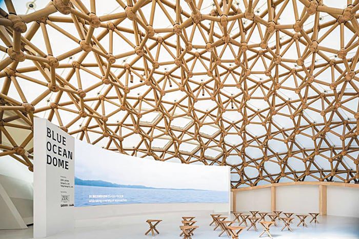 프리츠커 상 수상자 반 시게루의 ‘블루 오션 돔’. 대나무, 탄소 섬유 강화 플라스틱 관 등으로 친환경 돔을 표현했다. /반 시게루 홈페이지