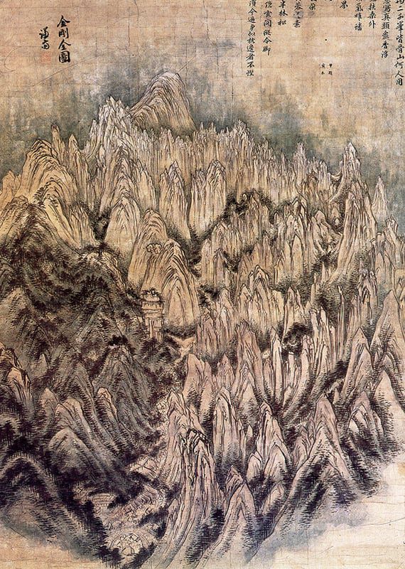 겸재 정선이 그린 국보 '금강전도'. 겨울 금강산인 개골산을 그린 것으로, 겸재가 그린 수많은 금강산 그림 중에서도 단연 으뜸이다. /호암미술관