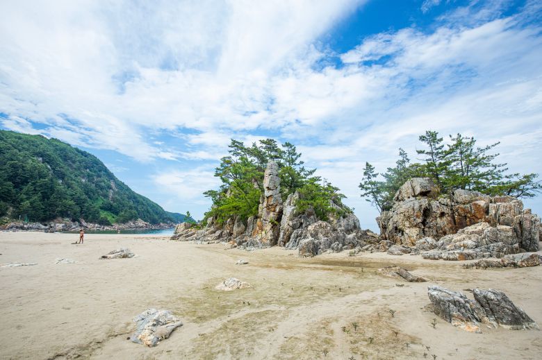 Featured in the final scene of the film "Decision to Leave" is Bunam Beach in Samcheok. Once part of a military restrictive zone and open seasonally during the summer, it is now accessible year-round. Known as a snorkeling and shellfish-gathering spot, this secluded beach remains difficult to reach./Kim Yong-jae
