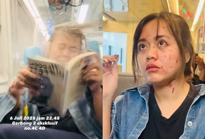 인도네시아에서 열차가 달리던 중 창문에 돌이 날아들어 여성 승객이 깨진 유리 파편에 맞아 다쳤다. /인스타그램