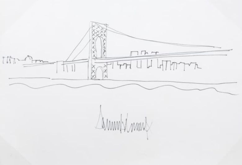 도널드 트럼프 대통령이 2006년 그린 조지 워싱턴 다리 그림/쥴리엔