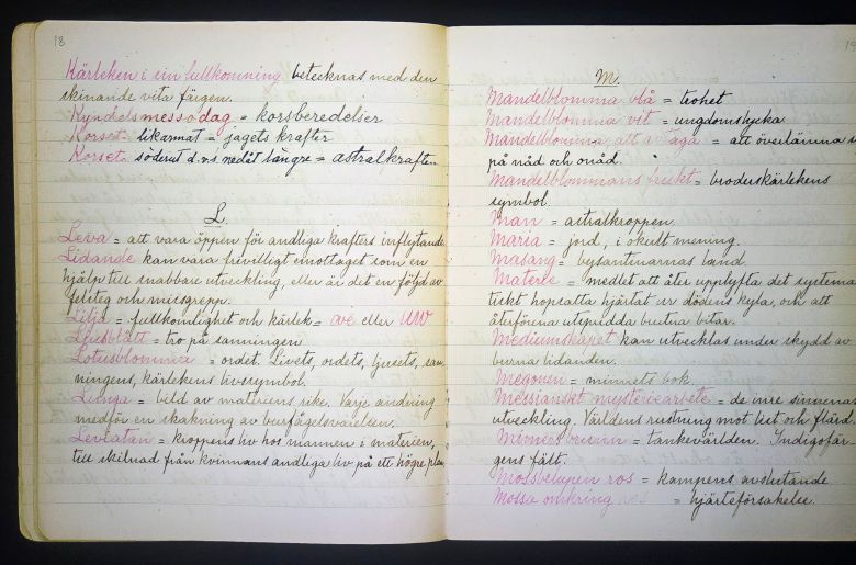 힐마 아프 클린트의 친필 노트. 전시장에서 실물과 영상으로 볼 수 있다. /허윤희 기자