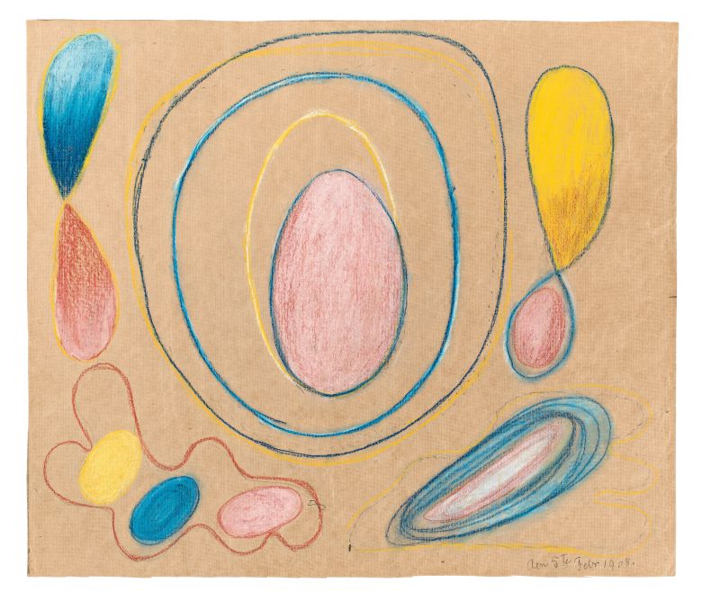 5인회, '무제'. 1908년 2월 5일, 종이에 드라이 파스텔, 흑연, 53×62 cm. 힐마는 1896년 여성 4명과 함께 영적 모임이자 공동체인  '5인회'를 결성했다. /부산현대미술관