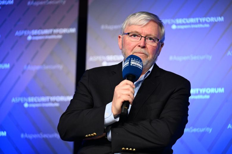 케빈 러드 주미 호주 대사가 지난 17일 콜로라도주 애스펀에서 열린 '애스펀안보포럼'에서 발언을 하고 있다. /애스펀안보포럼