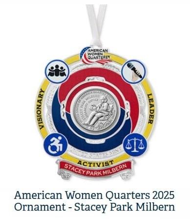 스테이시 박 밀번을 기념한 새 25센트 동전의 공식 기념품. 사방을 태극무늬 테두리로 들렀다./미국 조폐국