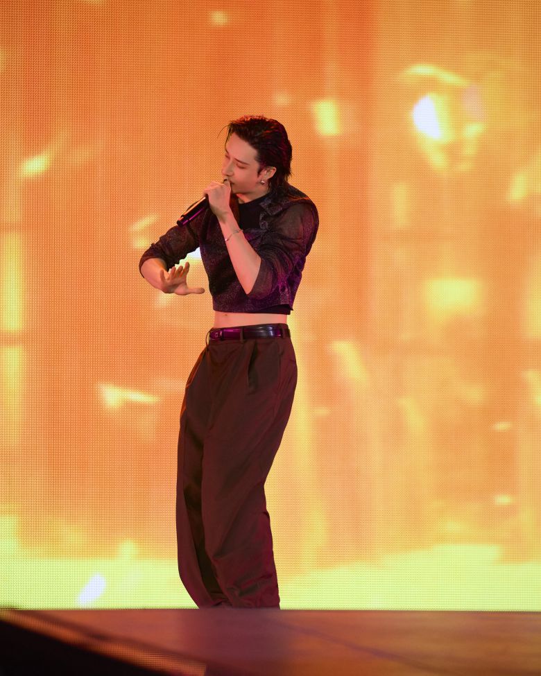 로마 공연에서는 FF 로고가 있는 블랙 탑 위에 블랙과 실버 컬러의 메탈릭 니트 시어 탑을 레이어링하고, FF 메탈 로고 벨트와 곧 출시될 FF 큐브 네크리스로 포인트를 주어 강렬하고 에너제틱한 분위기를 연출했다. 펜디.