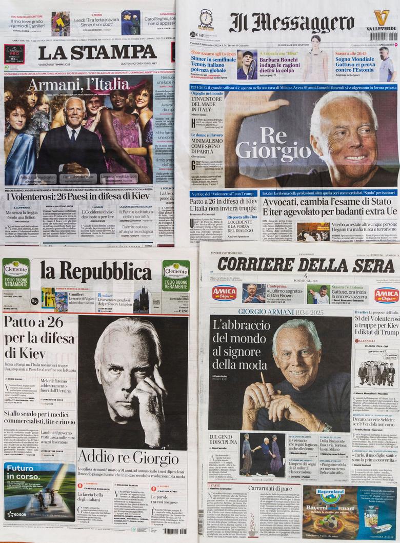 아르마니 타계 소식을 1면에 올린 이탈리아 현지 매체들/AP연합뉴스