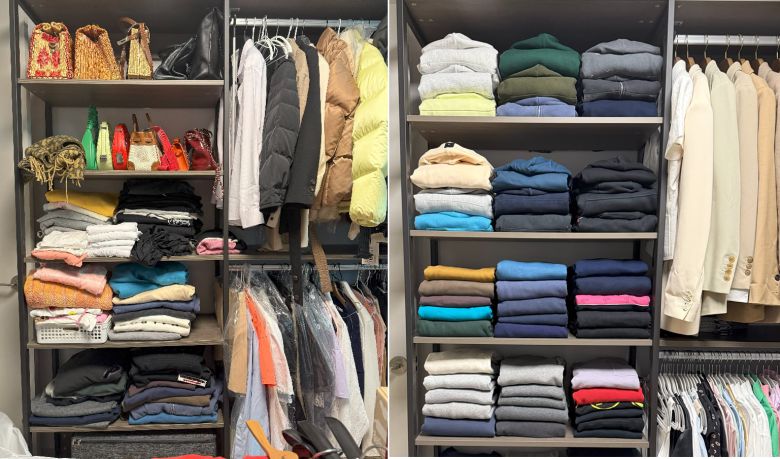정희숙 대표가 정리한 옷장 전후 사진. 그가 제안하는 버릴 옷 기준은 이렇다. ①크기 안 맞는 옷 ②유행 지난 옷 ③어울리지 않는 옷 ④입어서 불편한 옷. /정희숙 대표 제공