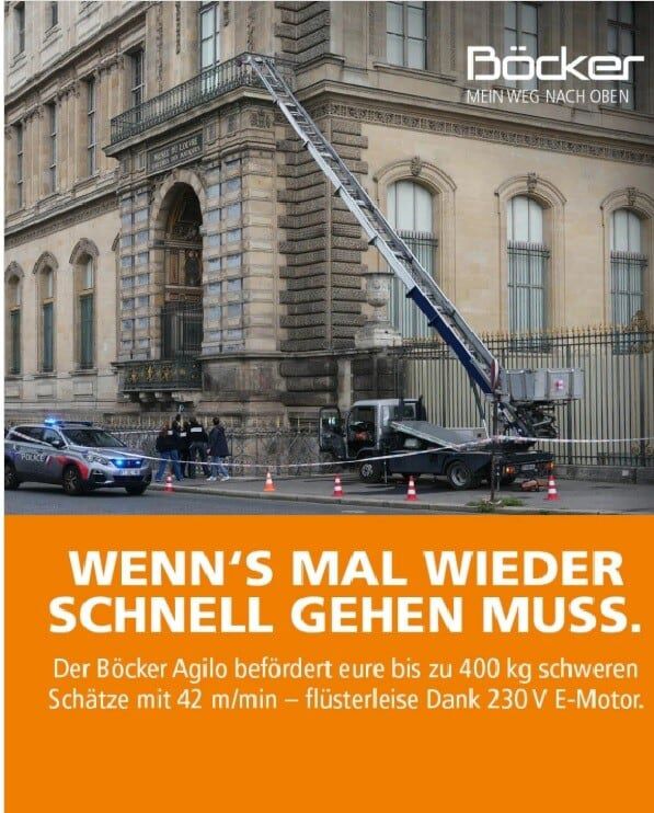 독일 사다리차 제조업체가 프랑스 루브르박물관 절도 사건에 이용된 자사 제품을 홍보하고 있다. / 인스타그램