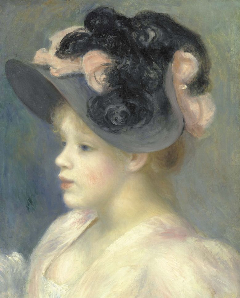 오귀스트 르누아르, ‘분홍색과 검은색 모자를 쓴 소녀’(1891년경). 캔버스에 유화, 40.6×32.4㎝. /국립중앙박물관