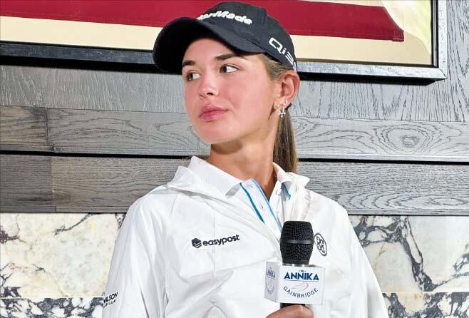 AP 연합뉴스LPGA 대회 출전을 앞두고 12일 기자회견에 나선 카이 트럼프.