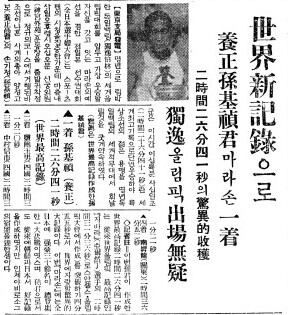 손기정 세계신기록. 베를린 올림픽 출전한다. 1935년 11월 5일자 2면.
