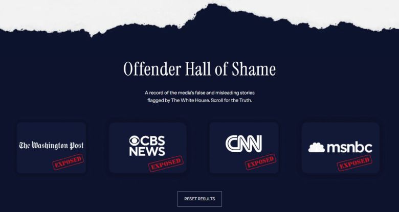 백악관이 개설해 28일 공개한 공식 홈페이지 내 '가짜뉴스' 폭로 페이지 일부. /백악관