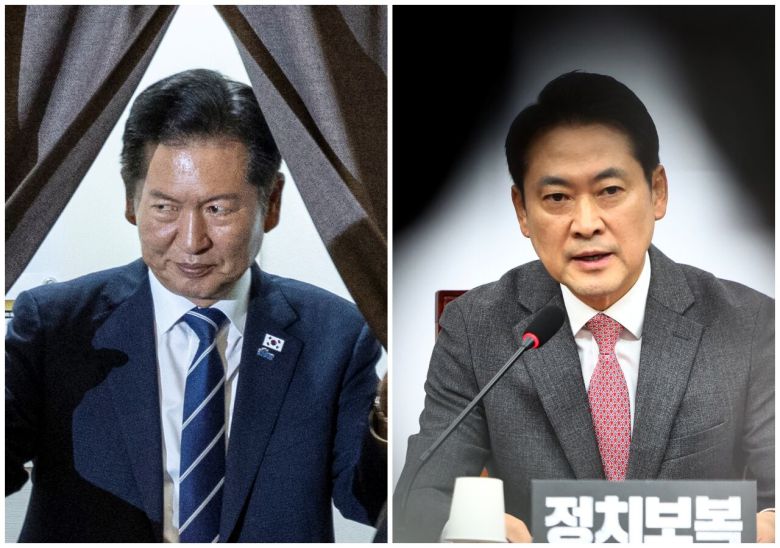 12. 3 비상 계엄 1년을 앞두고 내란으로 몰고가는 민주당 정청래 대표(왼쪽)와 계엄 대국민 사과를 놓고 당내 내분에 빠진 국민의힘 장동혁 대표./ 연합뉴스·뉴시스