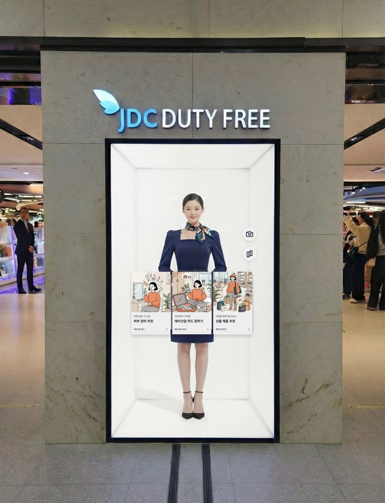 가상인간 제이디(JD)가 제주공항에 설치된 모습 시뮬레이션/클레온 제공