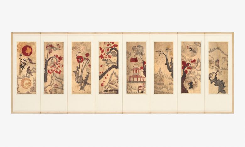 화조산수도(花鳥山水圖). 달리는 기차가 그려져 있어 일제강점기 무렵 제작된 것으로 추정된다. 종이에 채색, 127.5×349cm. /갤러리현대