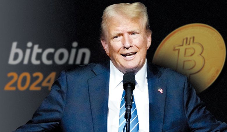 '가상 화폐 대통령' 되나 - 도널드 트럼프 미국 전 대통령이 7월 27일 미 테네시주 내슈빌에서 열린 '비트코인 2024 콘퍼런스'에서 연설하고 있다. 그는 이날 비트코인을 금처럼 미 중앙은행의 전략 자산으로 비축하겠다는 계획을 밝혔다.