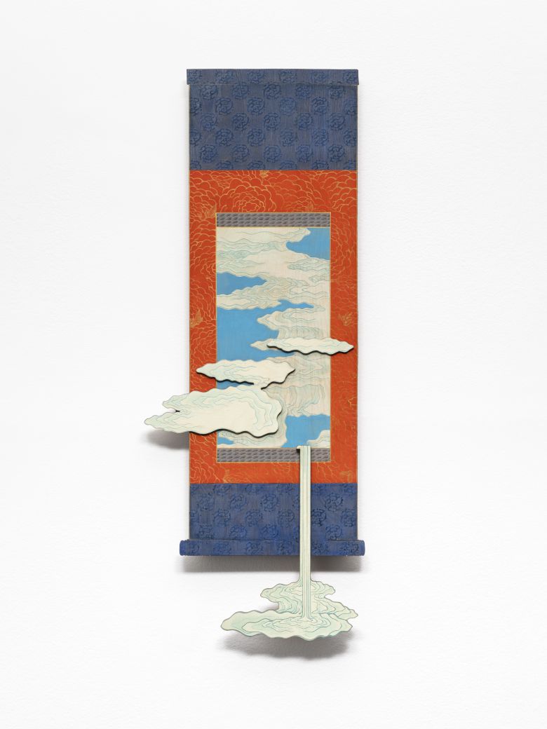 안성민, '구름물-족자'(2025). 자작합판에 먹, 안료, PVA, 102.5×38.2×3.5cm. /갤러리현대