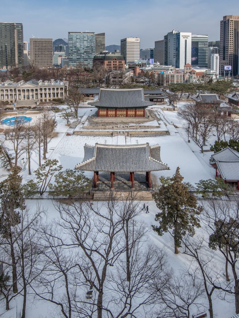 19일 새벽 1cm 가량의 눈이 내리고 난 후의 서울 중구 덕수궁의 모습. /박상훈 기자