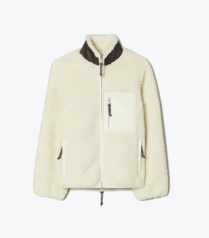 토리 버치 컬러블록 아이보리 플리스 재킷 . 토리 버치.