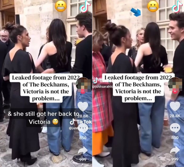 2022년 브루클린 베컴과 어머니 빅토리아 베컴이 니콜라 펠츠 뒤에서 대화하는 모습./ 틱톡