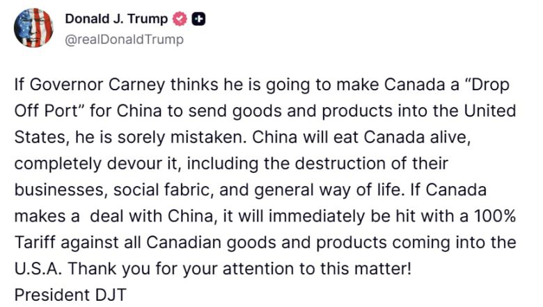 도널드 트럼프 대통령이 22일 소셜미디어 트루스소셜에 올린 게시물./트루스소셜