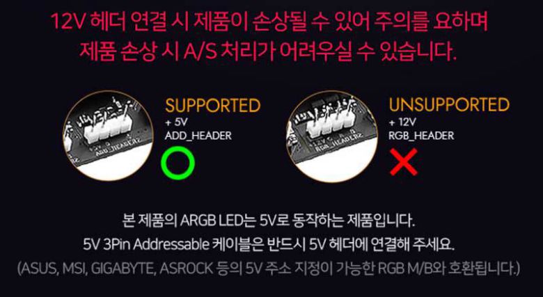 다크플래쉬 Twister DX V2 ARGB 시리즈는 12V 헤더에 호환되지 않는다 (출처=다크플래쉬)