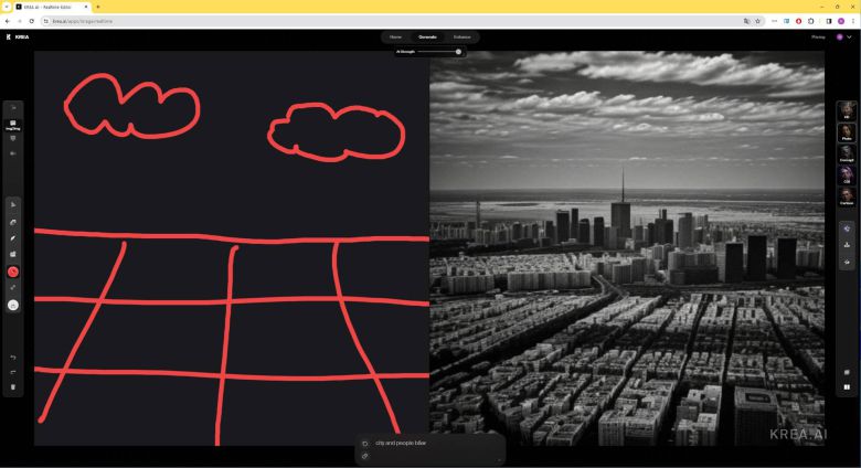 명령어를 입력하고 캔버스에 구도를 그려 넣은 모습. / 출처=IT동아
