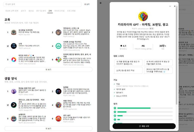 GPT 자체 기능으로 다양한 애플리케이션을 설치해 쓸 수 있다 / 출처=IT동아