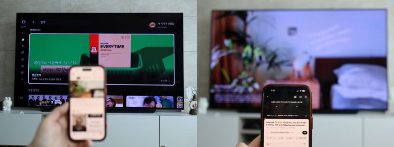 와이파이로 스마트폰 유튜브 앱과 TV를 연결한 모습 / 출처=IT동아