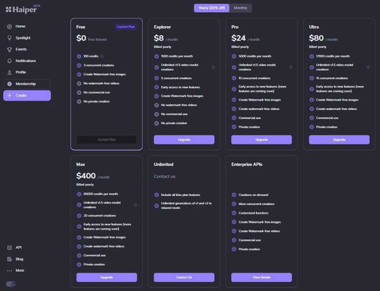하이퍼AI의 다양한 유료 요금제 / 출처=IT동아