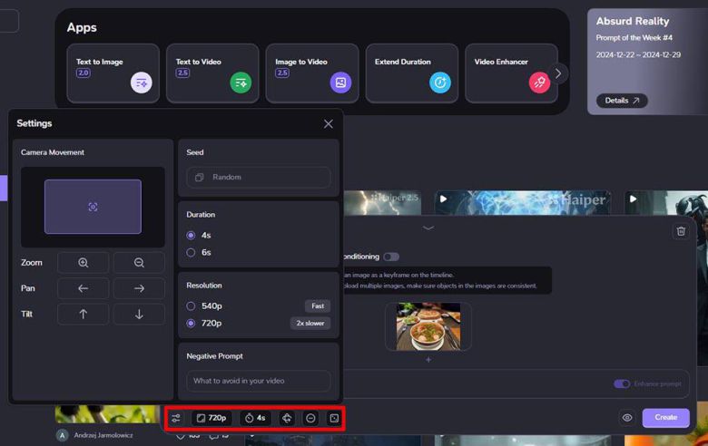 영상 길이, 해상도, 카메라 움직임 등을 선택할 수 있다 / 출처=IT동아