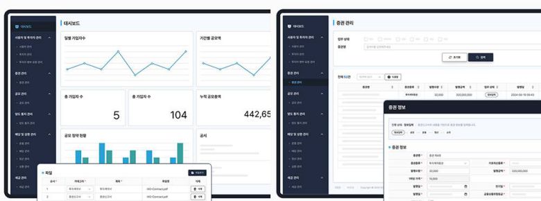 뉴밋 대시보드(좌)와 증권 관리 화면 / 출처=테사