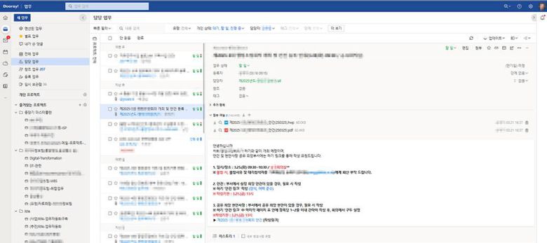 KIST에서 실제 활용하고 있는 두레이 업무 화면 / 출처=두레이
