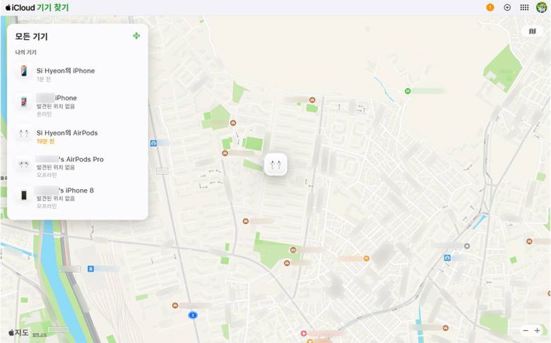웹브라우저에서 아이클라우드로 로그인해서도 기기 위치 등을 상세하게 파악할 수 있다 / 출처=IT동아