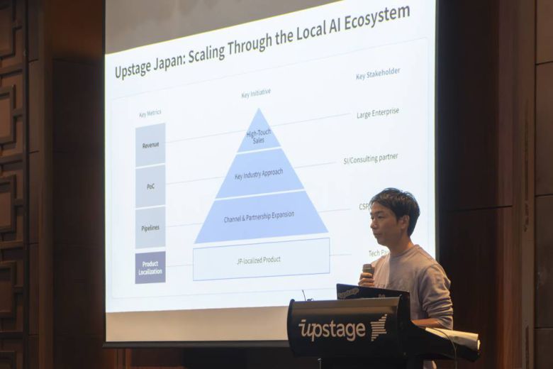 마츠시타 히로유키 업스테이지 일본 법인장이 일본 진출 전략에 대해 소개 중이다 / 출처=IT동아