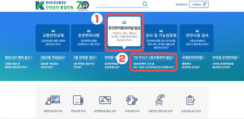 7년 무사고 1종보통면허 발급 절차 / 출처=한국도로교통공단