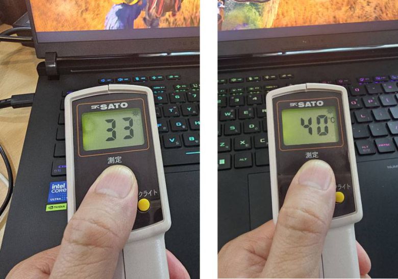 키보드 중앙 부분은 다소 뜨겁지만, 주로 손이 접촉하는 부분의 온도는 그다지 높지 않다 / 출처=IT동아