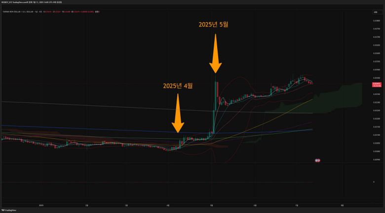 달러당 대만 달러의 가격 변동 추이. 2025년 4월을 기점으로 달러당 대만 달러 환율이 상승했다 / 출처=트레이딩뷰