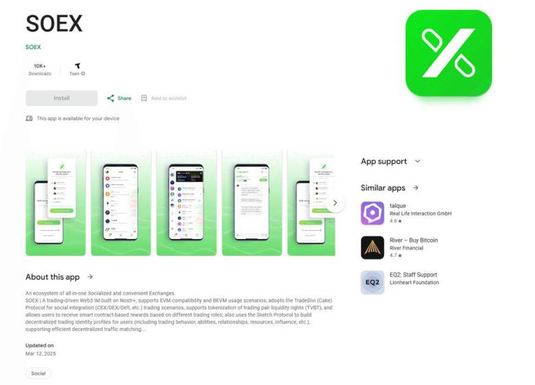 구글 플레이에 등록되었던 암호화폐 거래소 사칭 앱 ‘SOEX’ / 출처=카스퍼스키