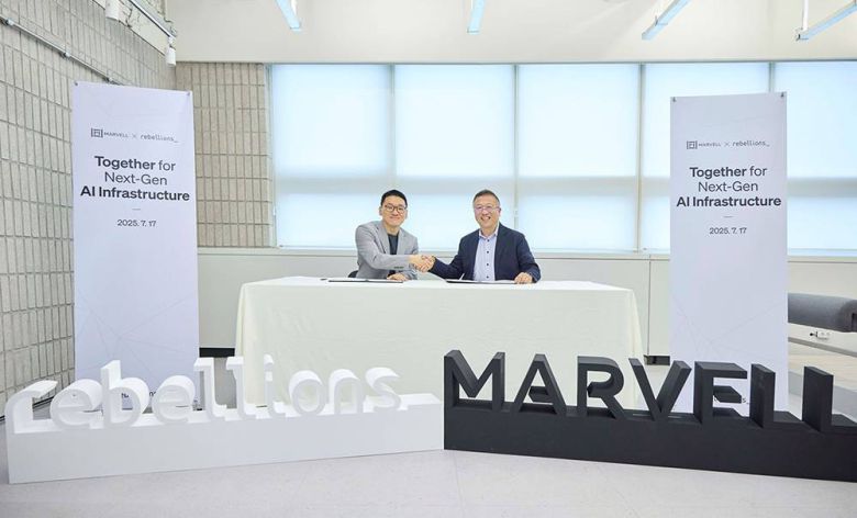 박성현 리벨리온 대표(좌)와 딜런 란(Dylan Lan) 마벨 아태지역 세일즈 부사장(우) / 출처=리벨리온